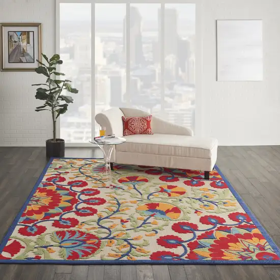 Red And Ivory Floral Indoor Outdoor Area Rug Photo 2