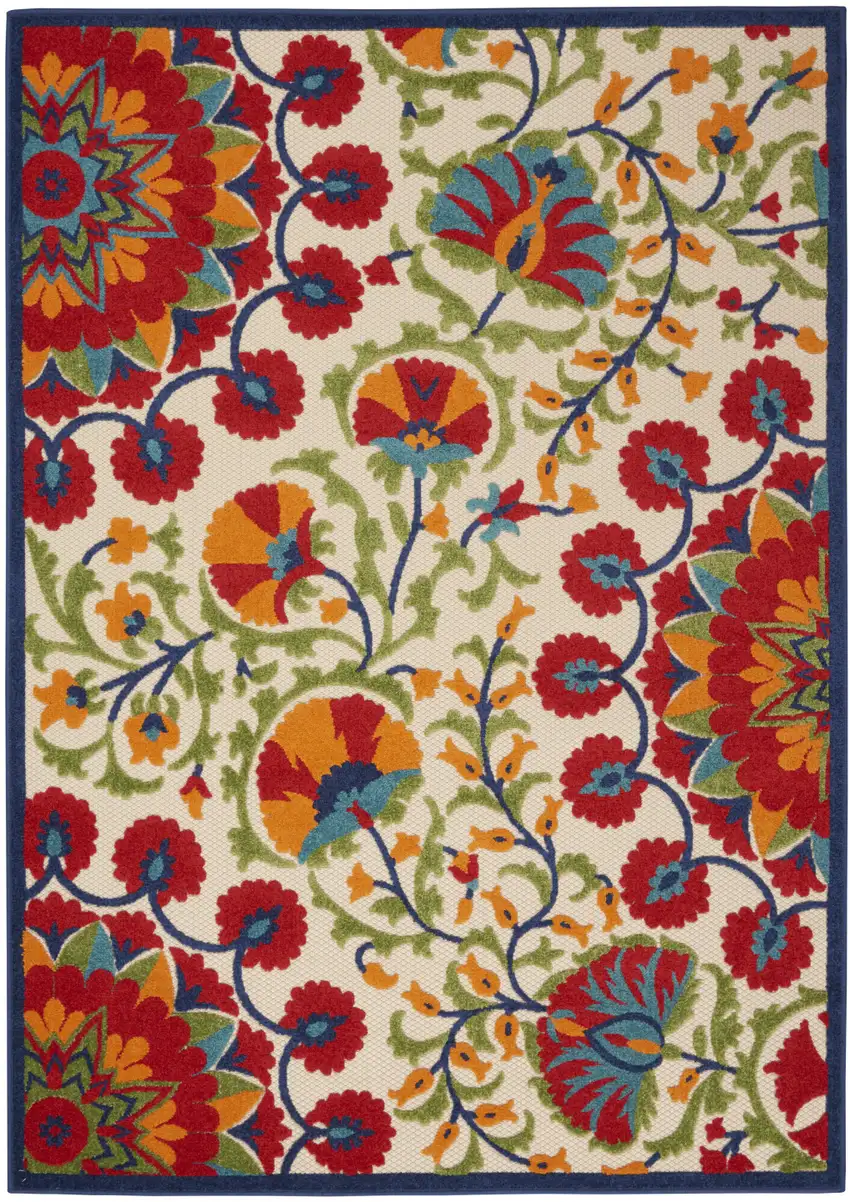 Red And Ivory Floral Indoor Outdoor Area Rug Photo 5