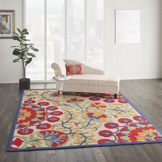 Red And Ivory Floral Indoor Outdoor Area Rug Photo 7