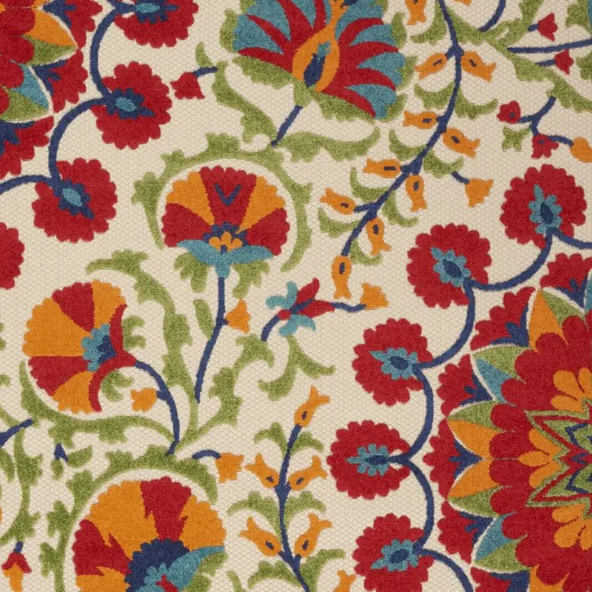 Red And Ivory Floral Indoor Outdoor Area Rug Photo 9