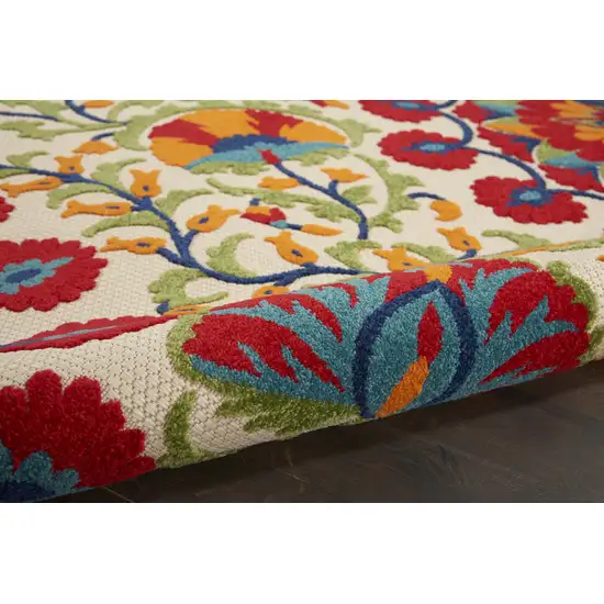 Red And Ivory Floral Indoor Outdoor Area Rug Photo 6