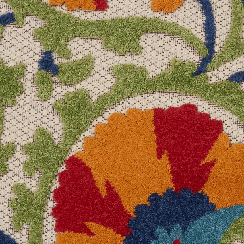 Red And Ivory Round Floral Indoor Outdoor Area Rug Photo 6