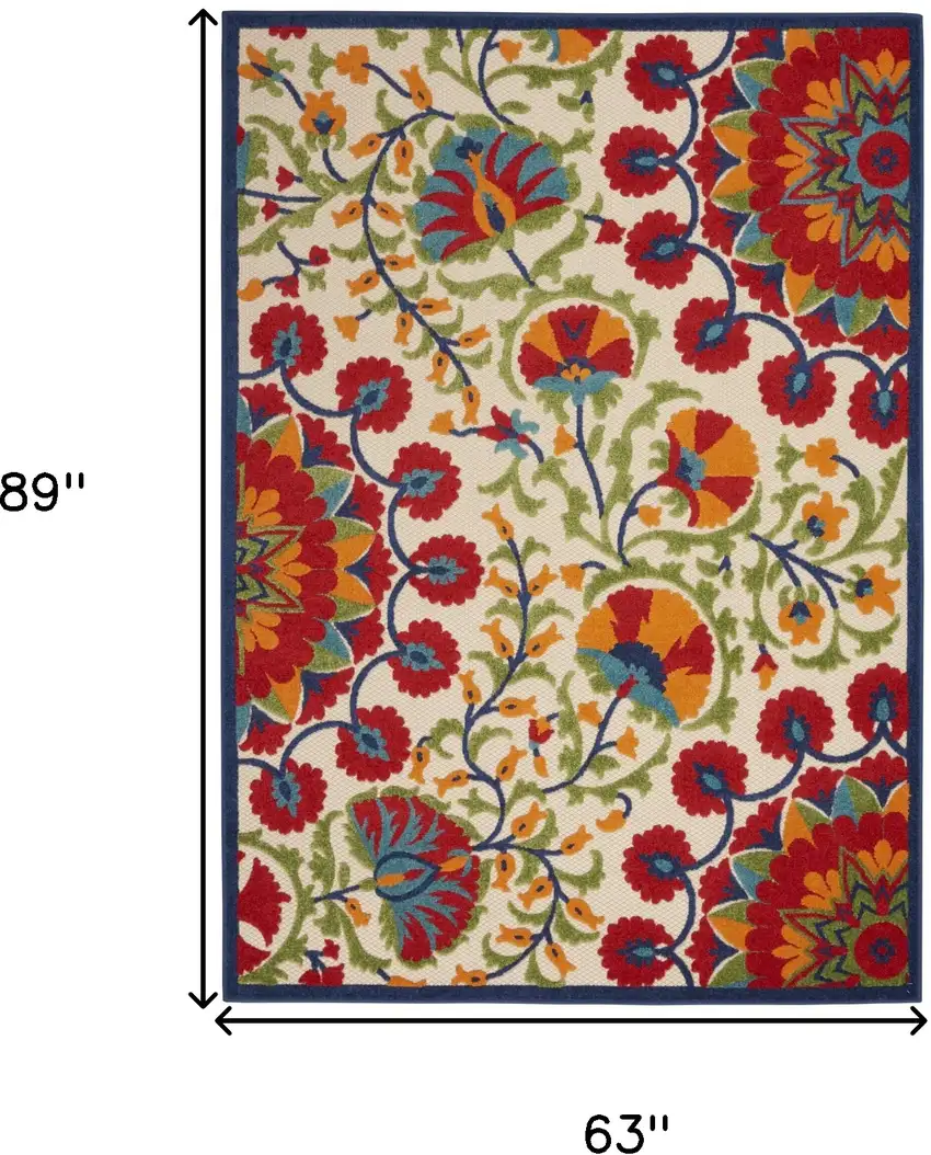 Red And Ivory Floral Indoor Outdoor Area Rug Photo 9