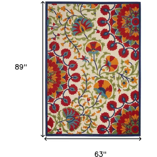 Red And Ivory Floral Indoor Outdoor Area Rug Photo 9