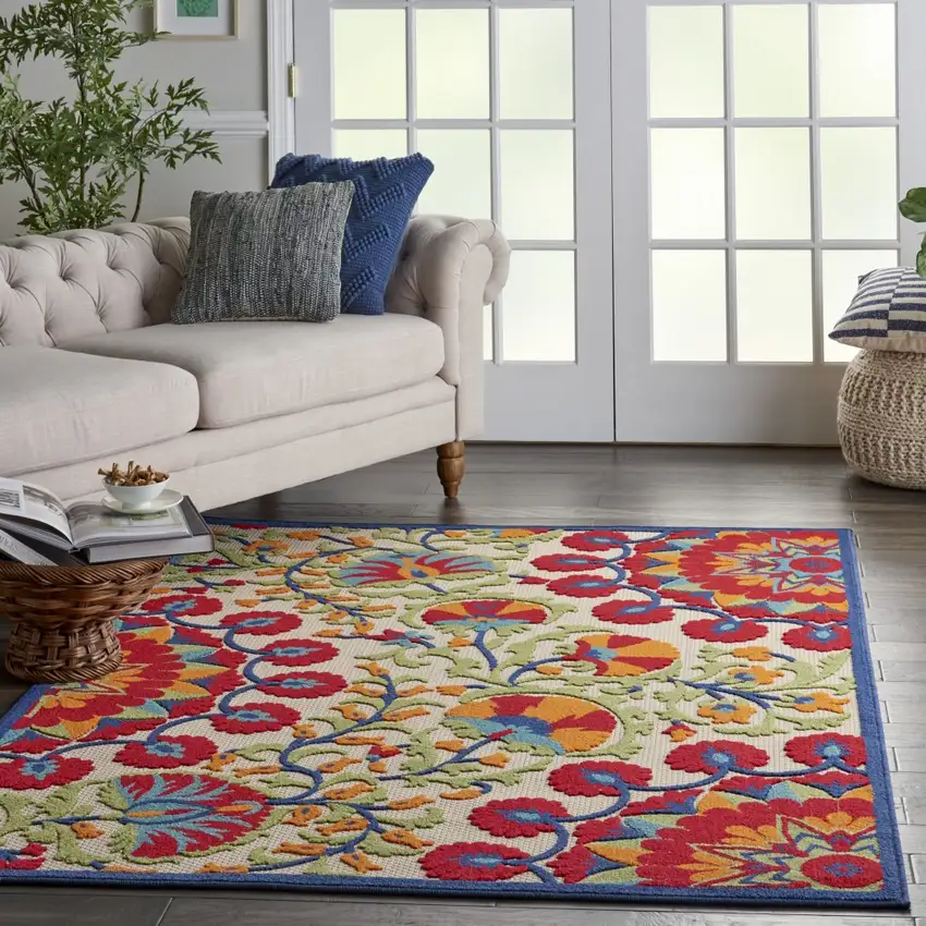 Red and Multicolor Indoor Outdoor Area Rug Photo 8