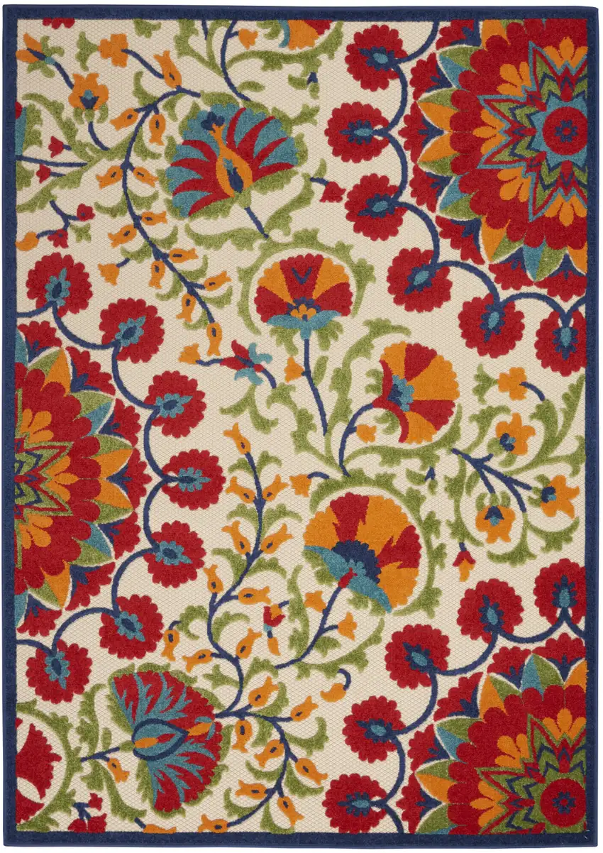 Red And Ivory Floral Indoor Outdoor Area Rug Photo 5