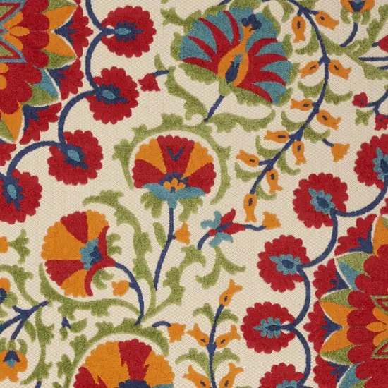 Red And Ivory Floral Indoor Outdoor Area Rug Photo 9