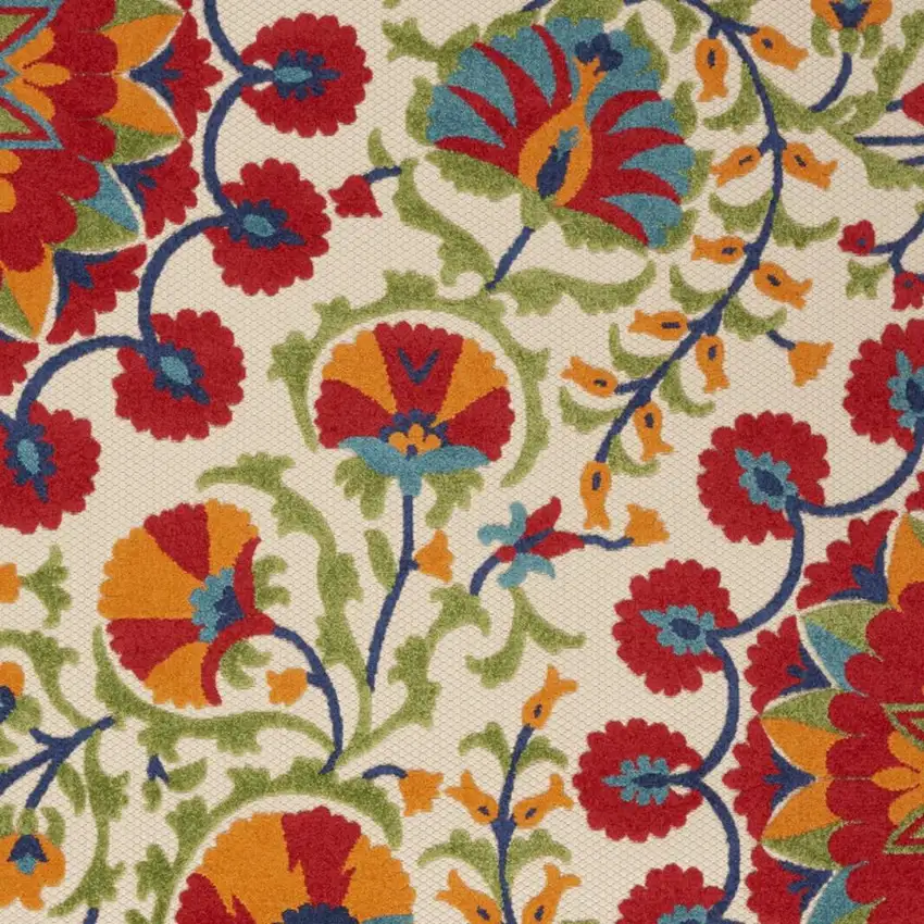 Red And Ivory Floral Indoor Outdoor Area Rug Photo 9
