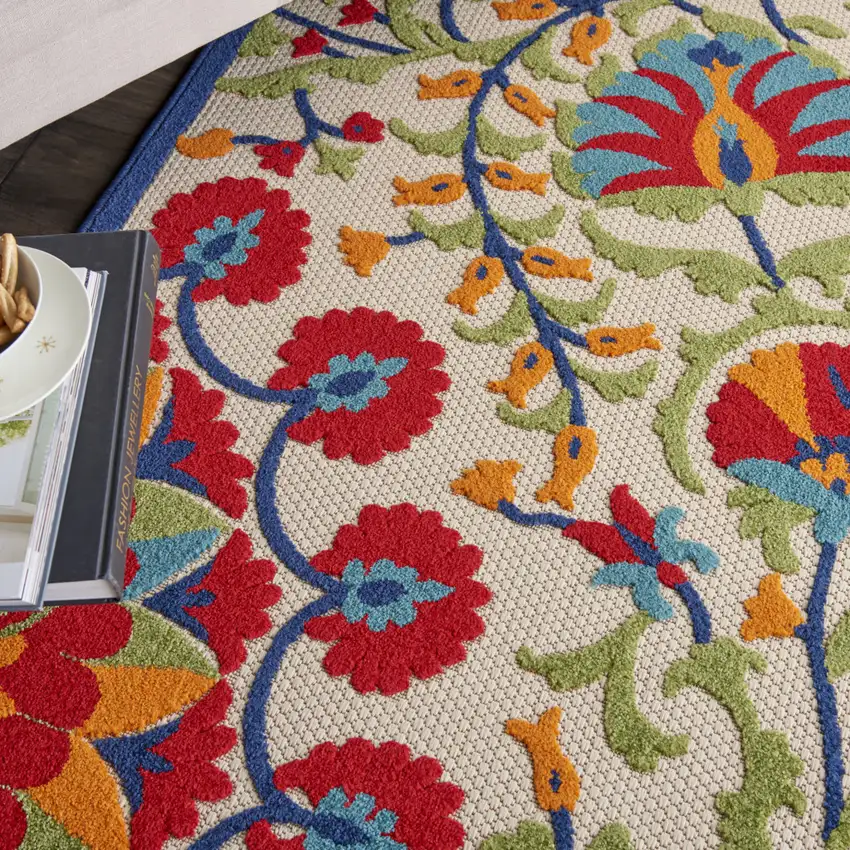 Red And Ivory Floral Indoor Outdoor Area Rug Photo 5