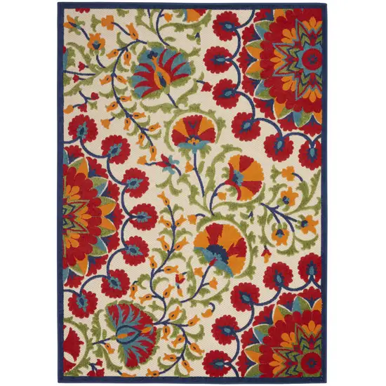 Red And Ivory Floral Indoor Outdoor Area Rug Photo 1