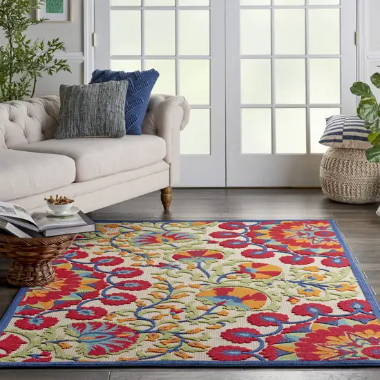 Red And Ivory Floral Indoor Outdoor Area Rug Photo 8