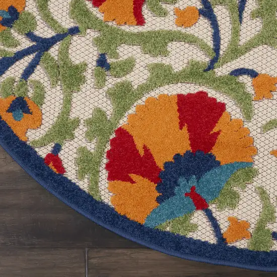 Red And Ivory Round Floral Indoor Outdoor Area Rug Photo 5