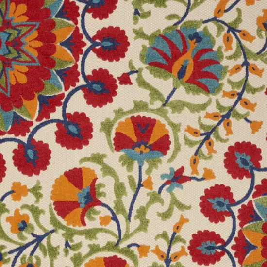 Red And Ivory Floral Indoor Outdoor Area Rug Photo 9
