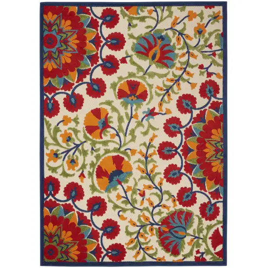 Red And Ivory Floral Indoor Outdoor Area Rug Photo 1