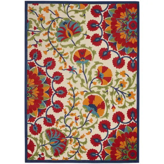 Red And Ivory Floral Indoor Outdoor Area Rug Photo 4