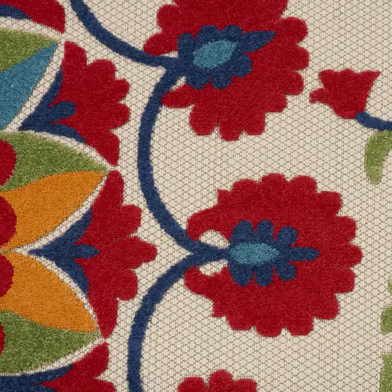 Red And Ivory Round Floral Indoor Outdoor Area Rug Photo 9