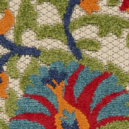 6' Red And Ivory Floral Indoor Outdoor Area Rug Photo 3