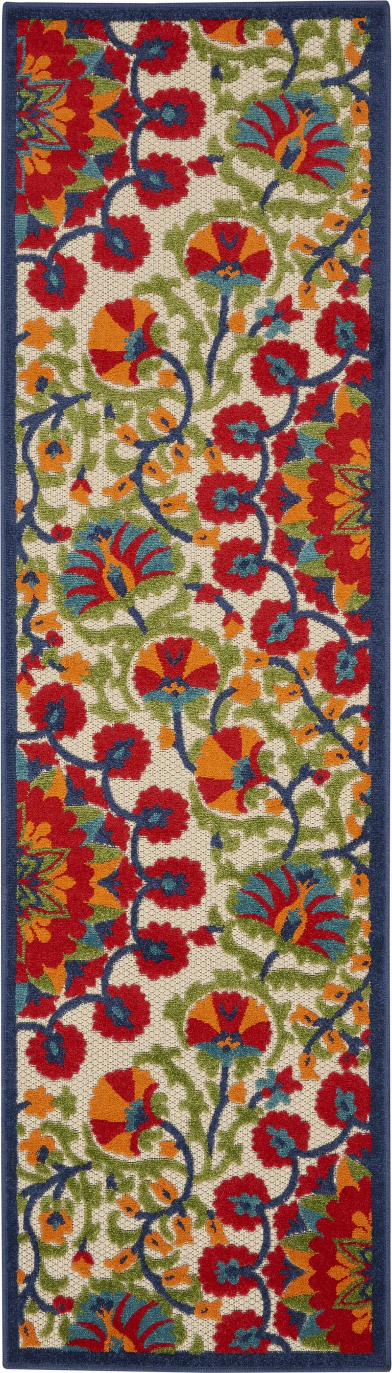 Red and Multicolor Indoor Outdoor Runner Rug Photo 1