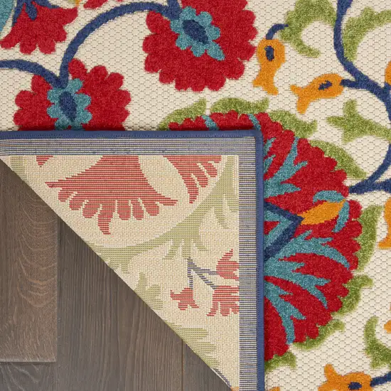 6' Red And Ivory Floral Indoor Outdoor Area Rug Photo 9