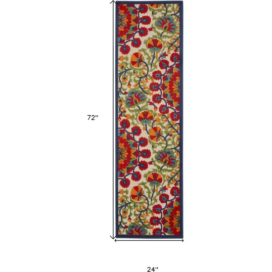 Red And Ivory Floral Indoor Outdoor Area Rug Photo 8