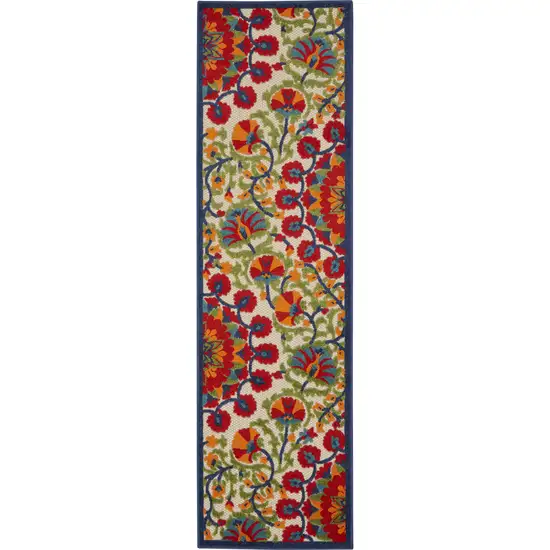 Red And Ivory Floral Indoor Outdoor Area Rug Photo 1
