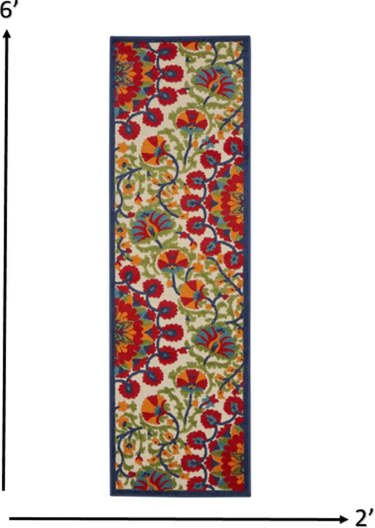Red and Multicolor Indoor Outdoor Runner Rug Photo 5