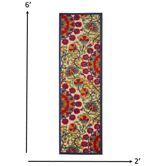 Red and Multicolor Indoor Outdoor Runner Rug Photo 5