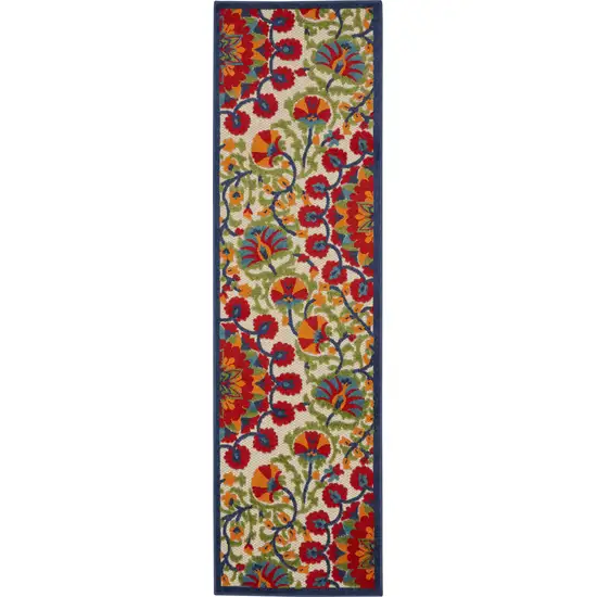 6' Red And Ivory Floral Indoor Outdoor Area Rug Photo 6