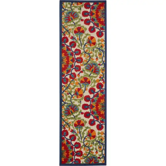 Red And Ivory Floral Indoor Outdoor Area Rug Photo 5