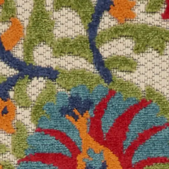 8' Red And Ivory Floral Indoor Outdoor Area Rug Photo 3