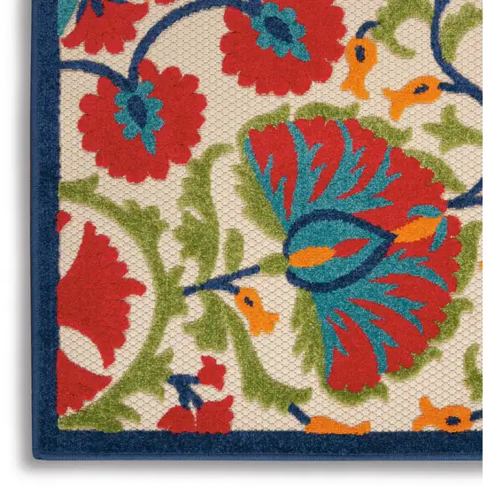 8' Red And Ivory Floral Indoor Outdoor Area Rug Photo 8