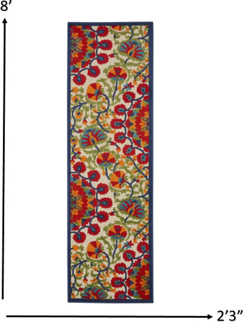 Red and Multicolor Indoor Outdoor Runner Rug Photo 5