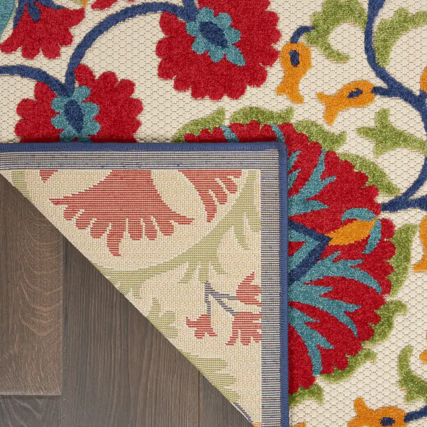 10' Red And Ivory Floral Indoor Outdoor Area Rug Photo 9