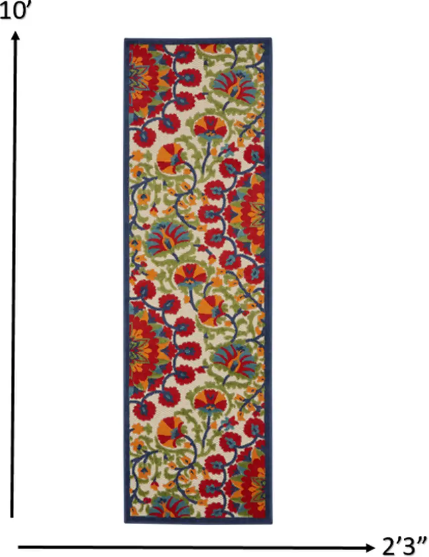 Red and Multicolor Indoor Outdoor Runner Rug Photo 5