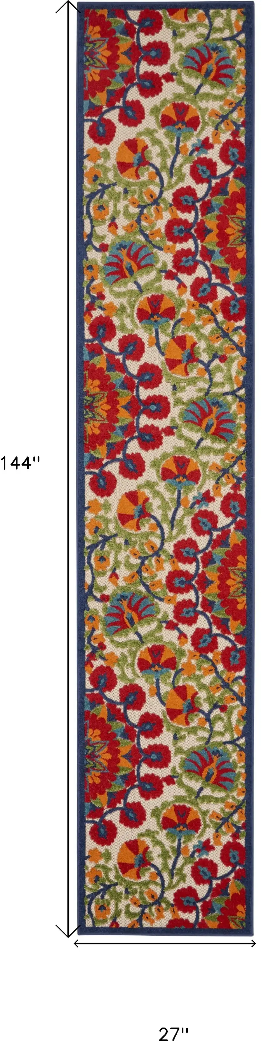 Red And Ivory Floral Stain Resistant Indoor Outdoor Runner Rug Photo 8