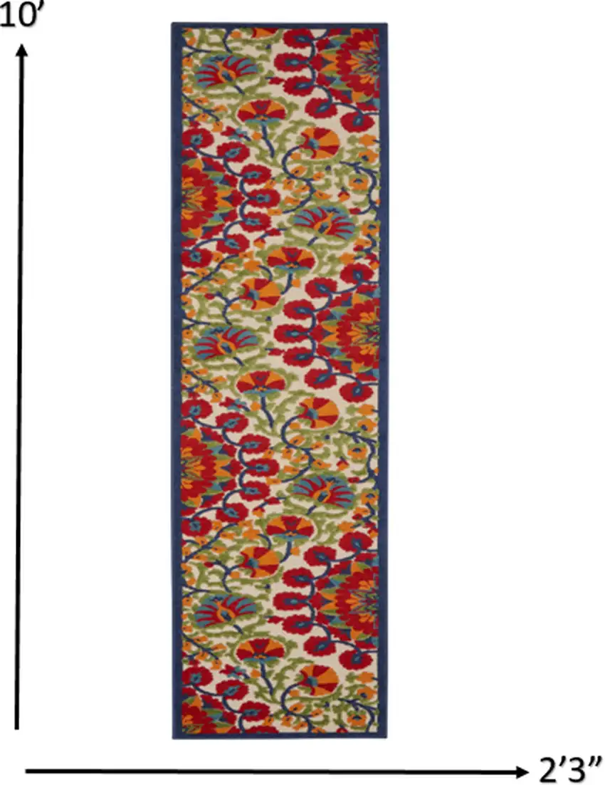 Red and Multicolor Indoor Outdoor Runner Rug Photo 5