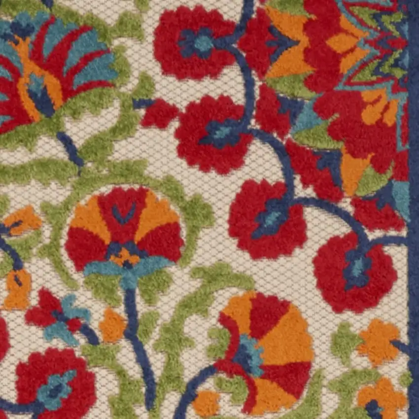 12' Red And Ivory Floral Indoor Outdoor Runner Rug Photo 4