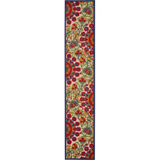 Red And Ivory Floral Stain Resistant Indoor Outdoor Runner Rug Photo 1