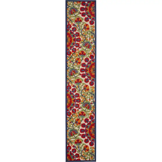 Red And Ivory Floral Stain Resistant Indoor Outdoor Runner Rug Photo 5