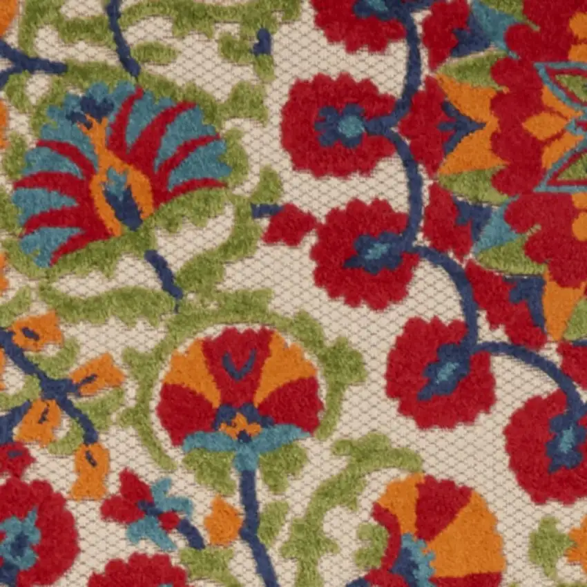 12' Red And Ivory Floral Indoor Outdoor Runner Rug Photo 9