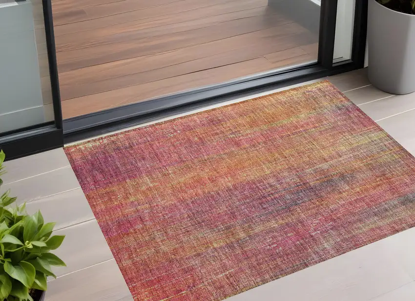 Red and Orange Striped Washable Non Skid Indoor Outdoor Area Rug Photo 1