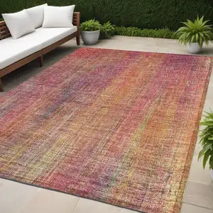 Photo of Red and Orange Striped Washable Non Skid Indoor Outdoor Area Rug