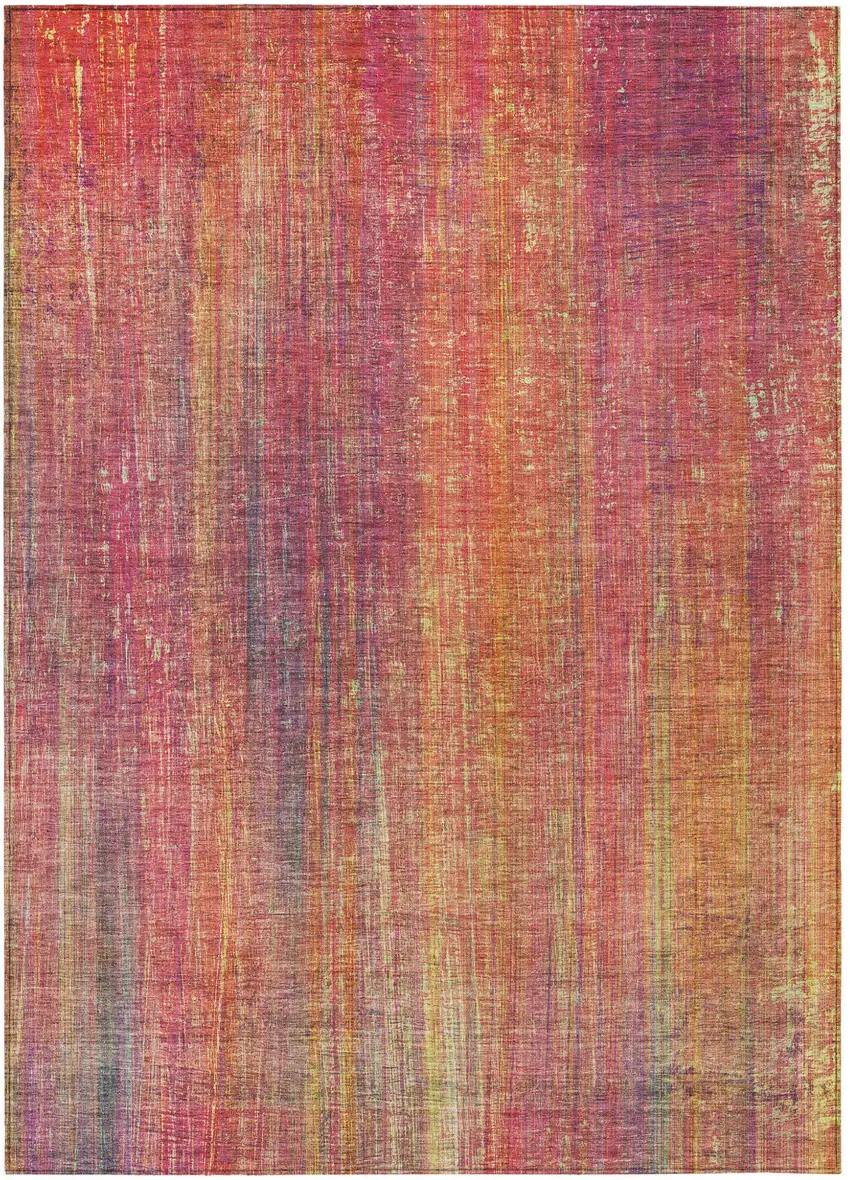 Red and Orange Striped Washable Non Skid Indoor Outdoor Area Rug Photo 2