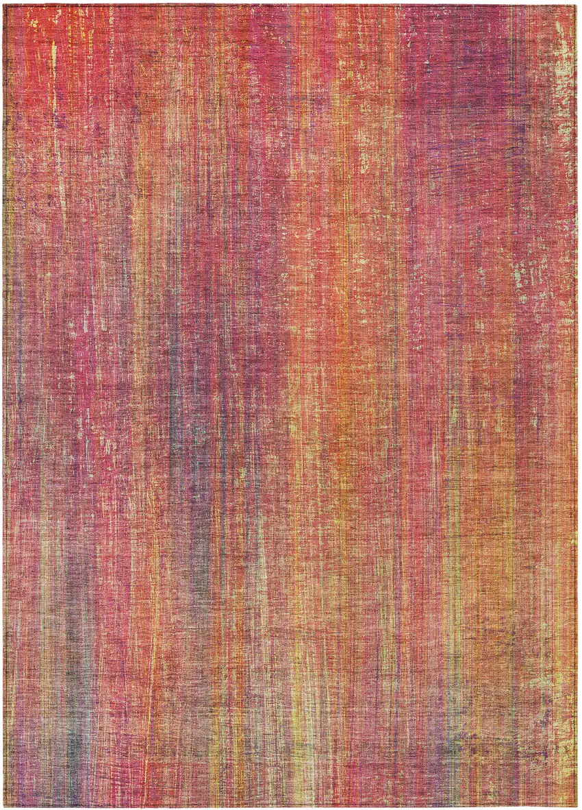 Red and Orange Striped Washable Non Skid Indoor Outdoor Area Rug Photo 2