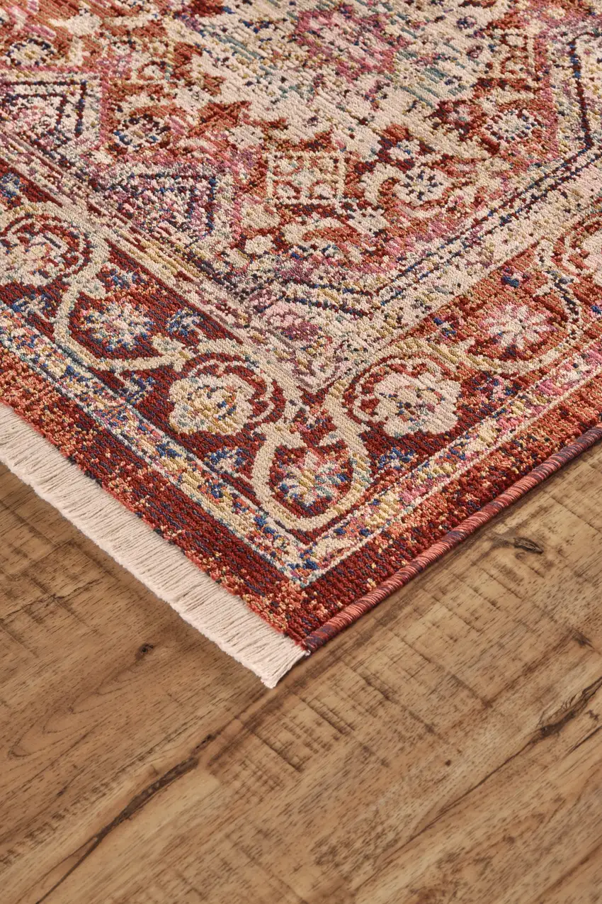Red and Pink Oriental Power Loom Area Rug Photo 8
