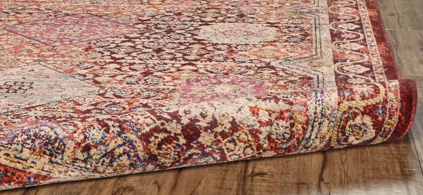 Red and Pink Oriental Power Loom Area Rug Photo 9