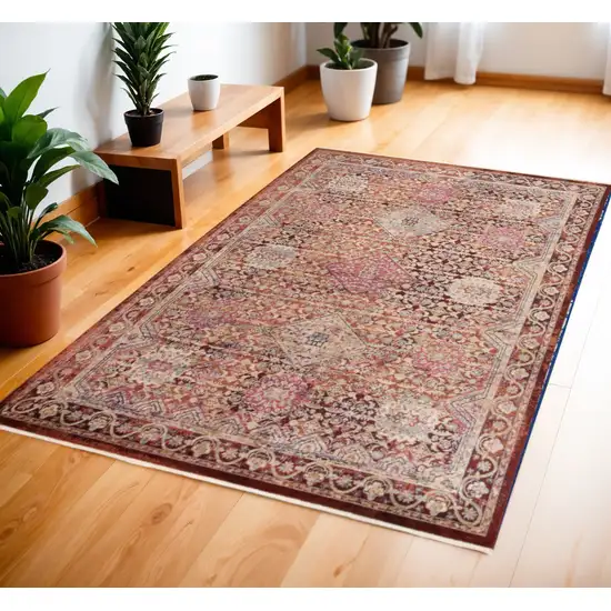Red and Pink Oriental Power Loom Area Rug Photo 1