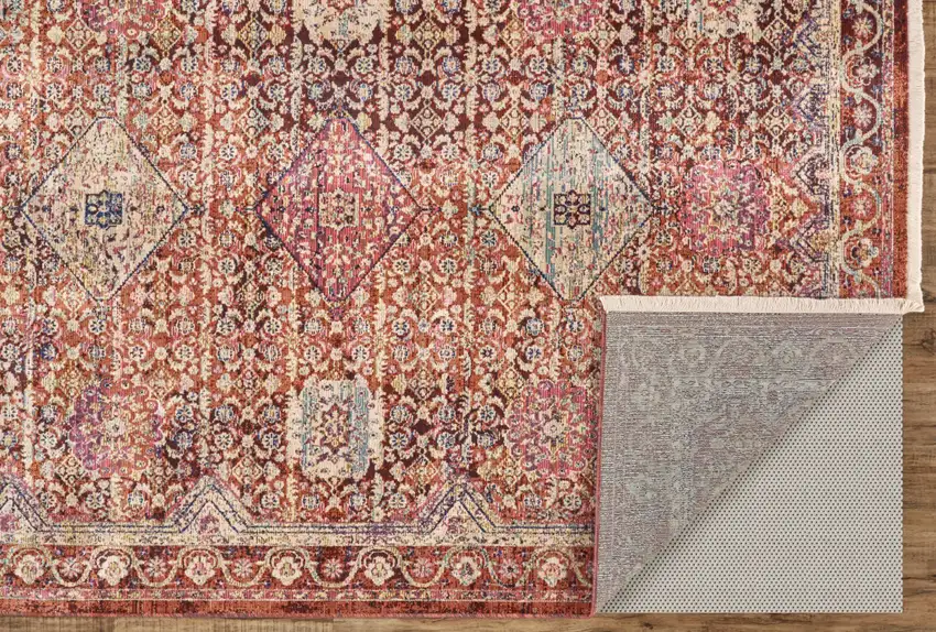 Red and Pink Oriental Power Loom Area Rug Photo 6