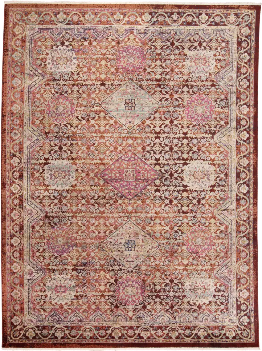 Red and Pink Oriental Power Loom Area Rug Photo 2