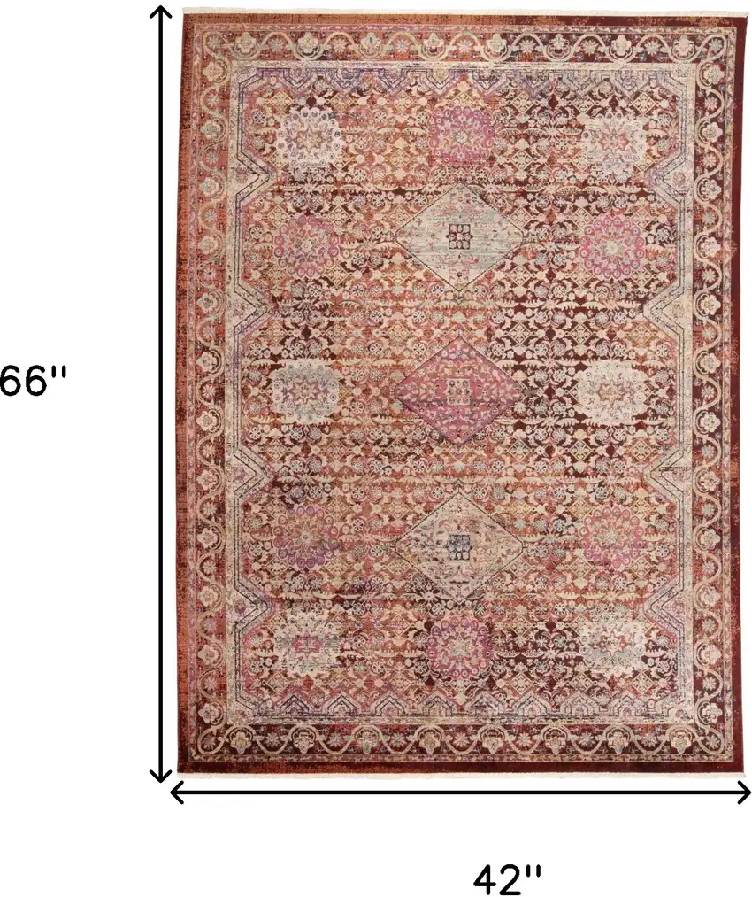 Red and Pink Oriental Power Loom Area Rug Photo 3